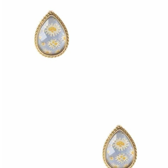 DAISIES! Red blue yellow and black Earrings posts Gold tone pierced - Picture 9 of 9